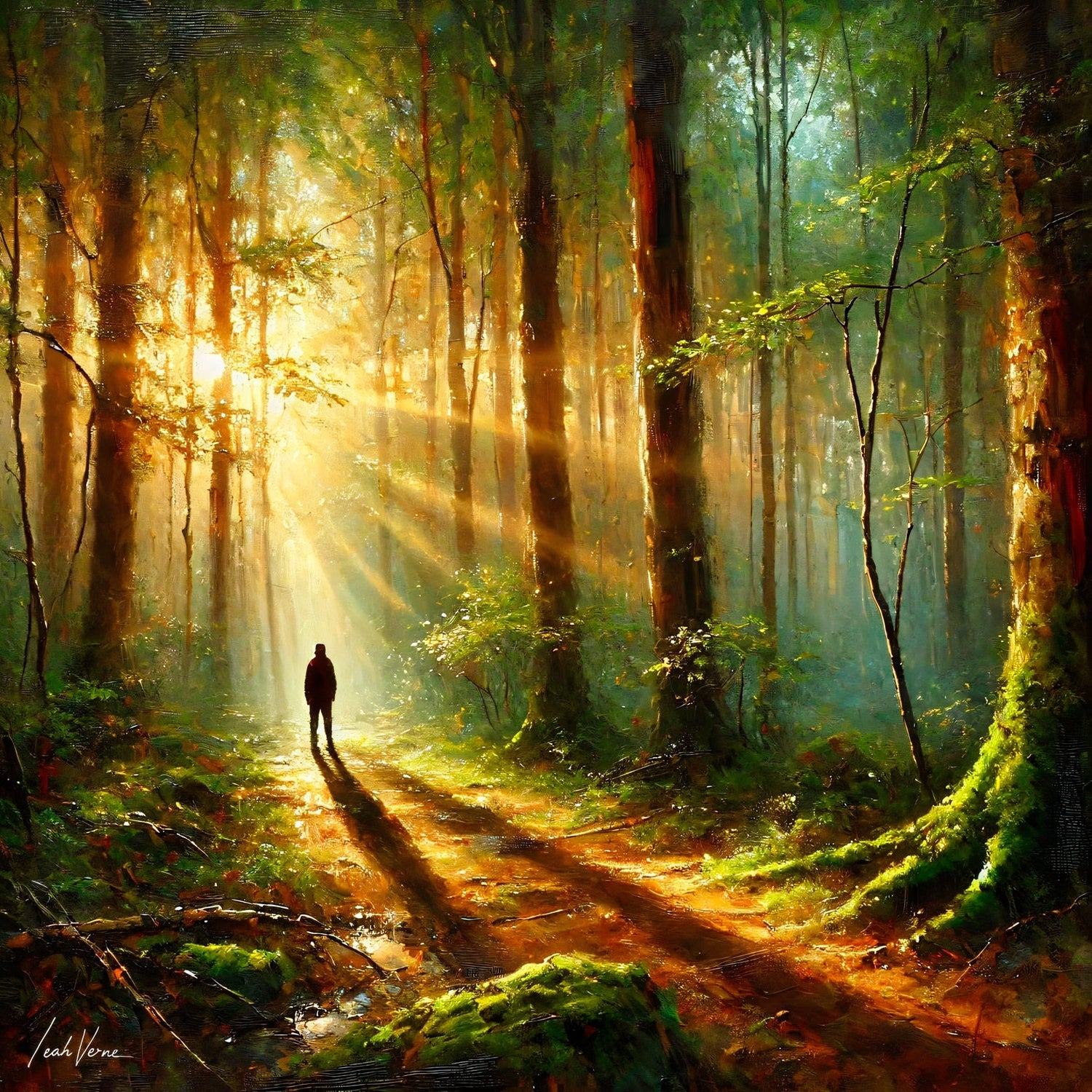 Whisper of the Woods Painting | Sunlit Forest Scene by Leah Verne