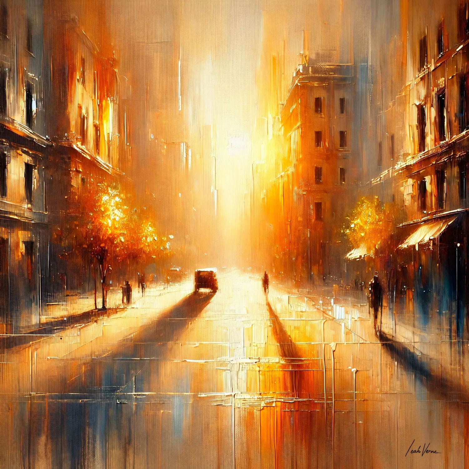 The Golden Hour Painting | Warm Urban Landscape by Leah Verne