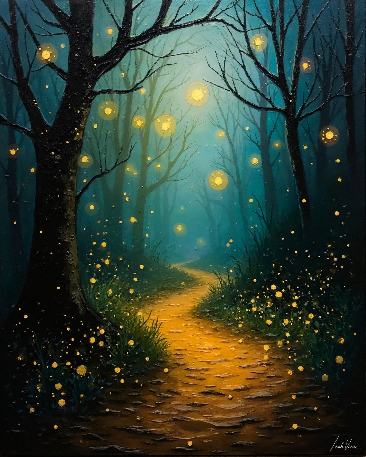 Pathway of Light | Captivating Firefly Forest Art by Leah Verne