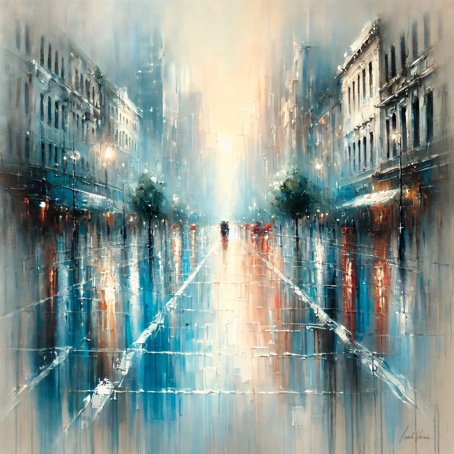 Reflections in the Rain Painting | Elegant Cityscape by Leah Verne