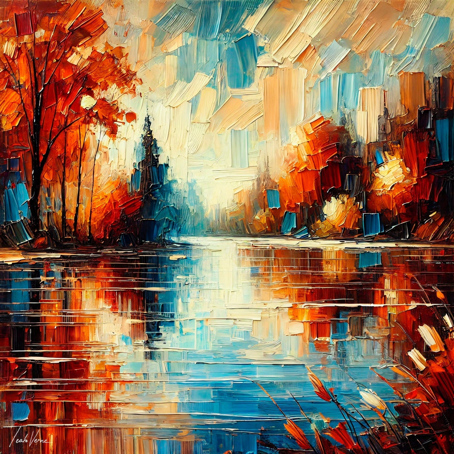 Tranquil Waters Painting | Autumn Lake Scene by Leah Verne