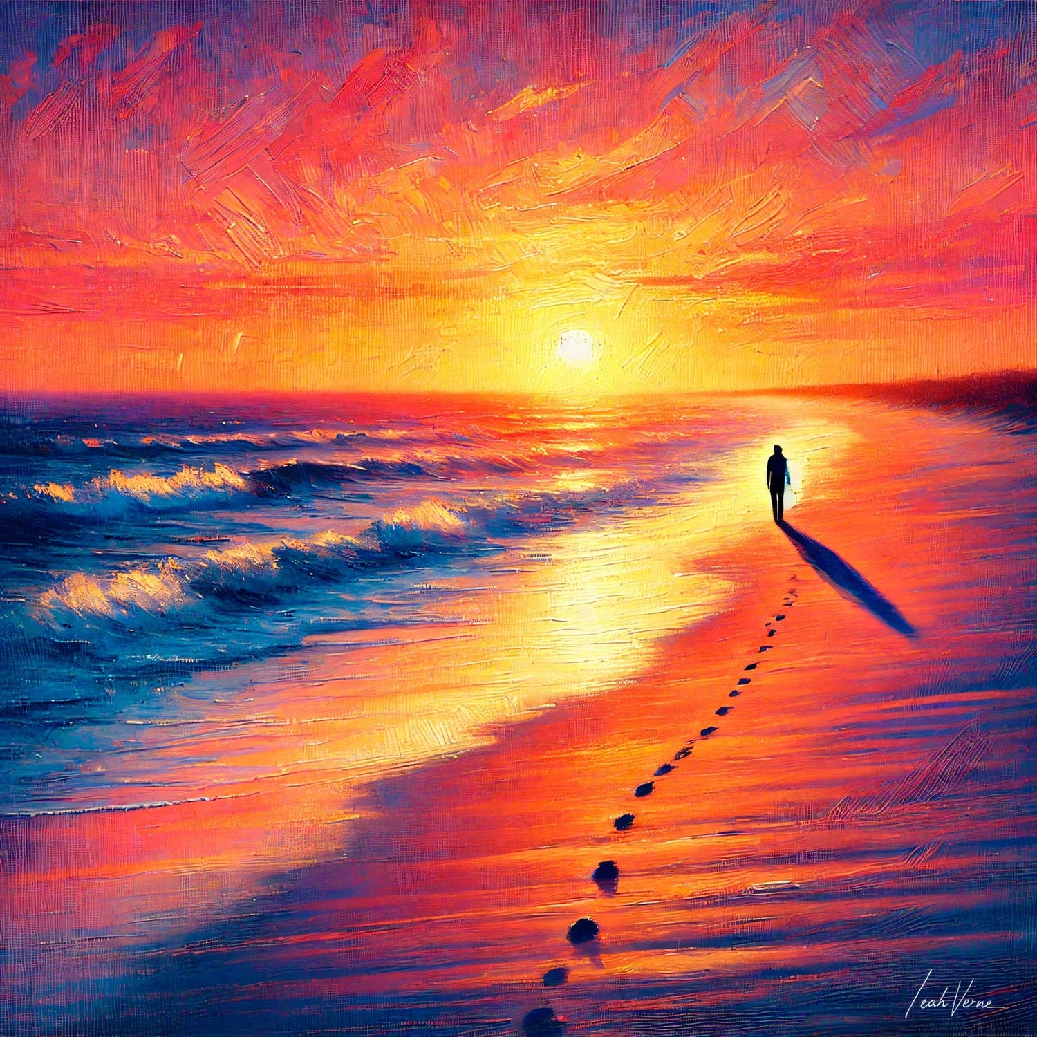 Twilight Solitude Painting | Serene Sunset Beach by Leah Verne