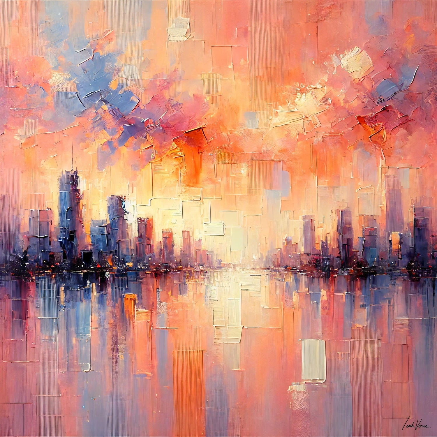 Sunset Over the Skyline Painting | Vibrant Urban Art by Leah Verne