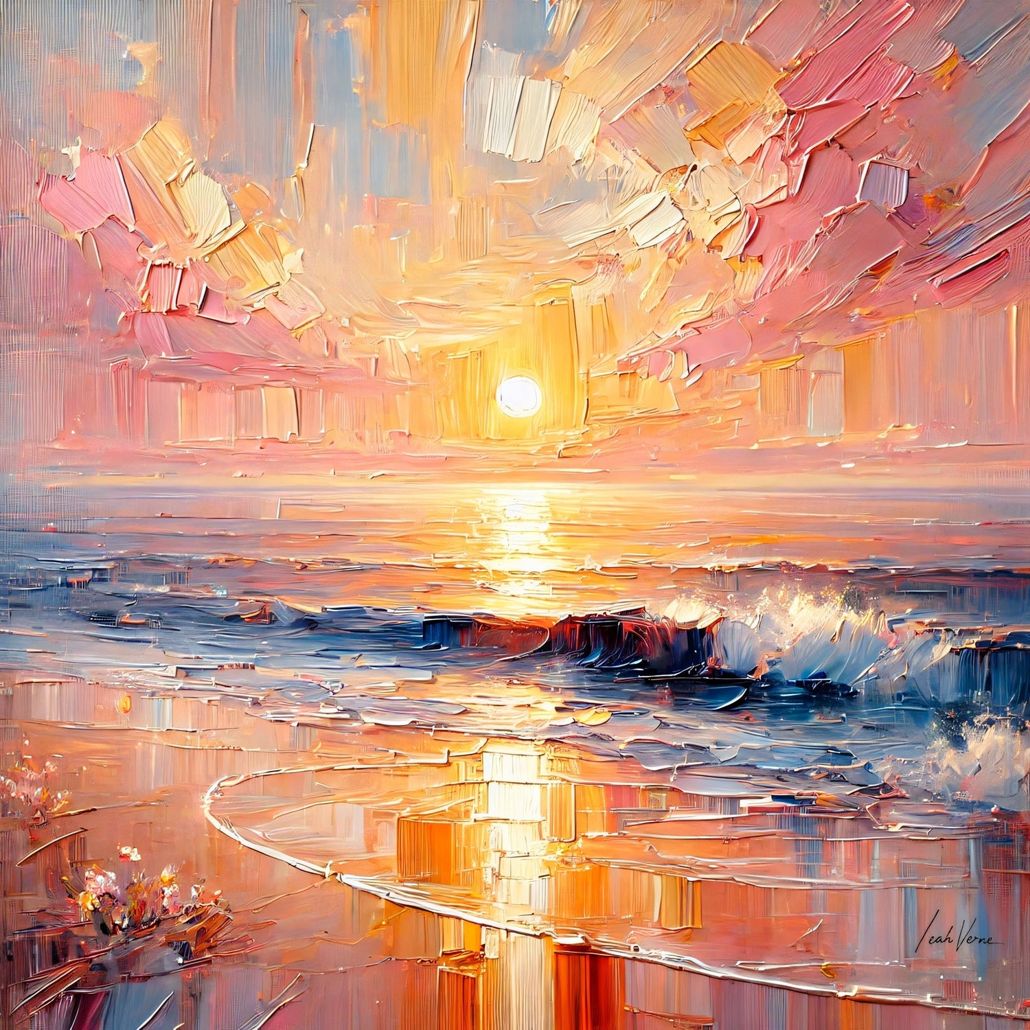 Serene Sunrise Painting | Peaceful Beach Landscape by Leah Verne