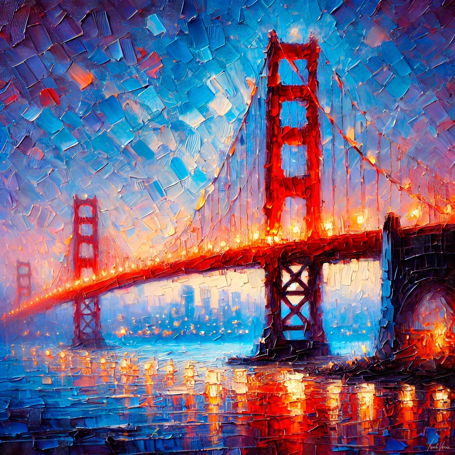 The Bridge at Twilight Painting | Atmospheric Urban Art by Leah Verne