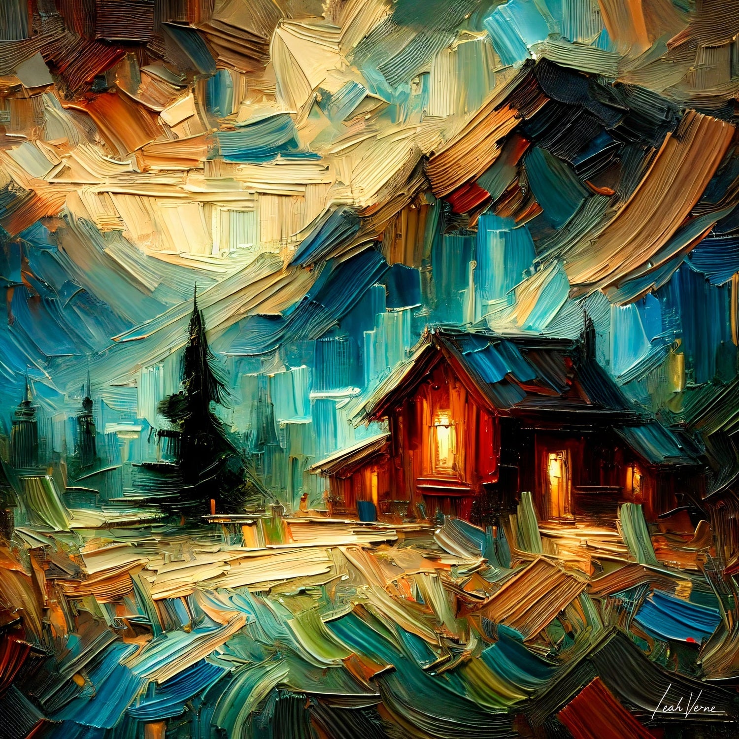 Mountain Refuge Painting | Cozy Cabin Art by Leah Verne