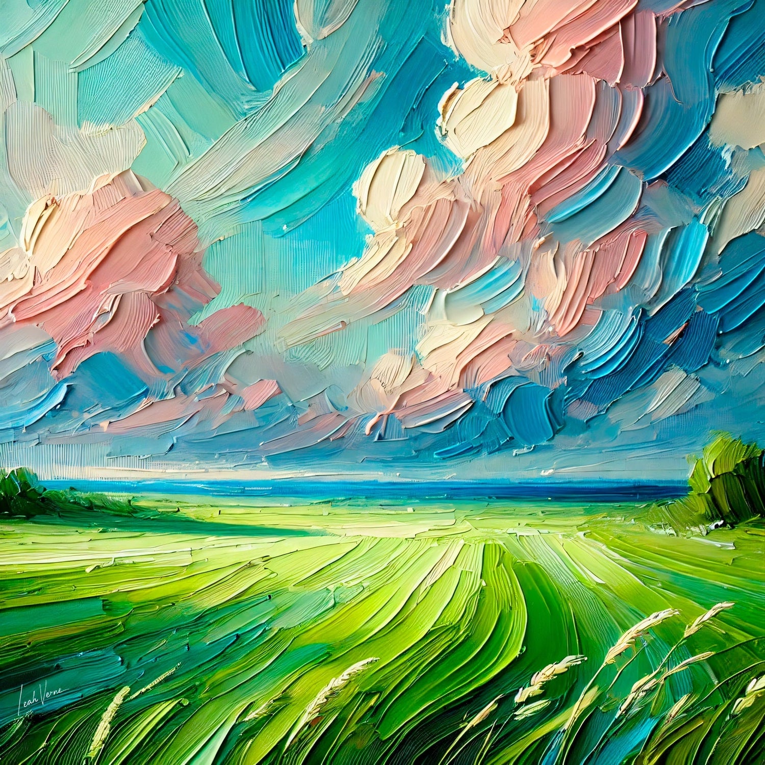 Blush of Dawn Painting | Serene Field at Sunrise by Leah Verne