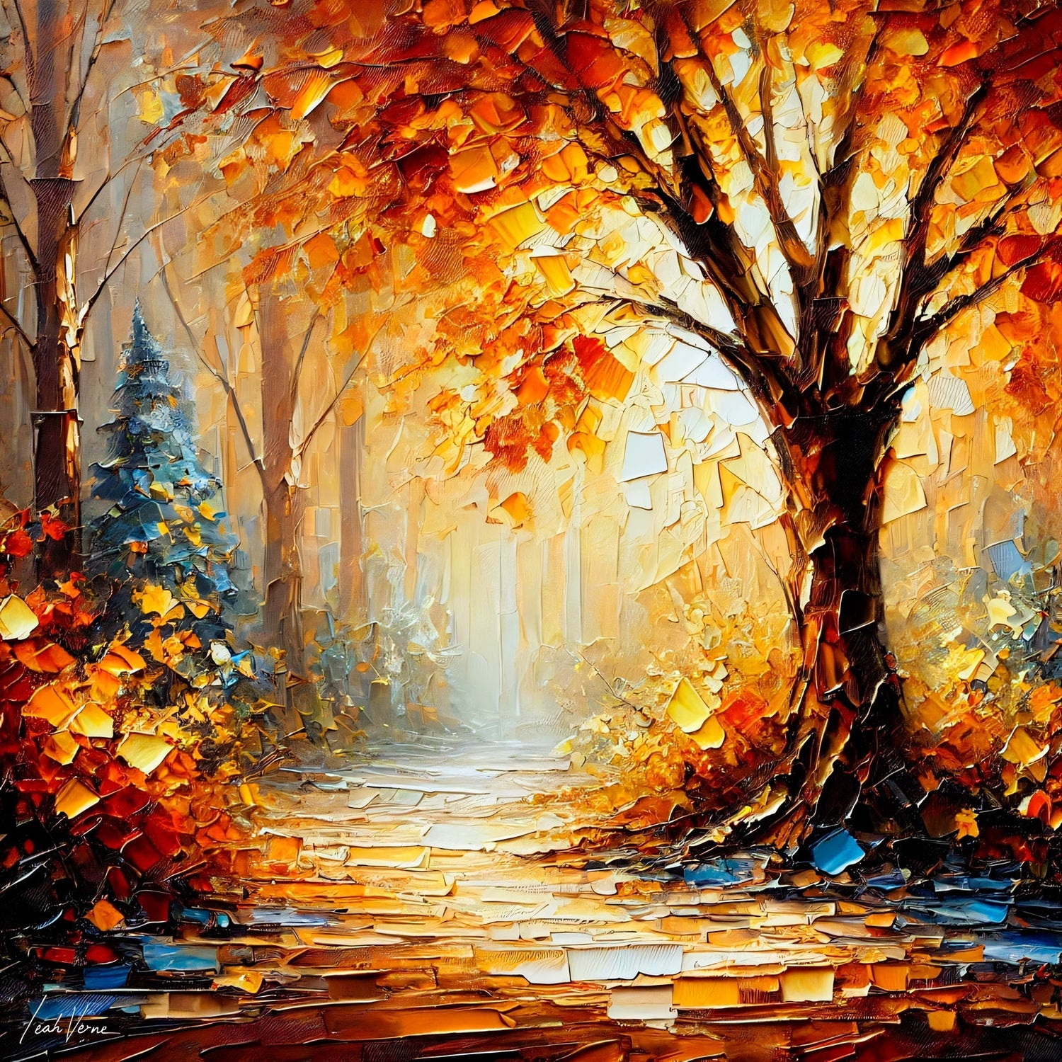 Autumn Pathway Painting | Enchanting Fall Landscape by Leah Verne