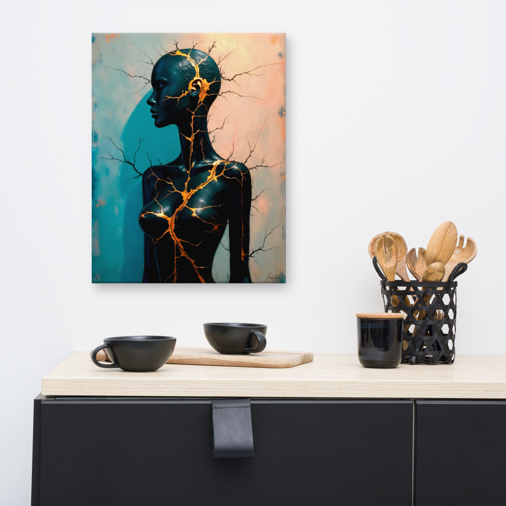 Golden Resilience – Kintsugi-Inspired Canvas Art by Leah Verne