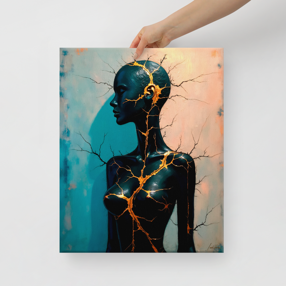 Golden Resilience – Kintsugi-Inspired Canvas Art by Leah Verne