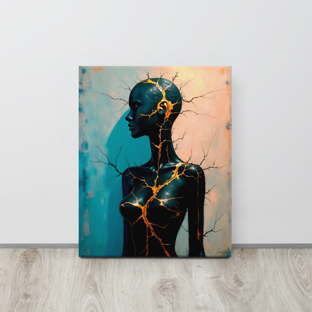 Golden Resilience – Kintsugi-Inspired Canvas Art by Leah Verne