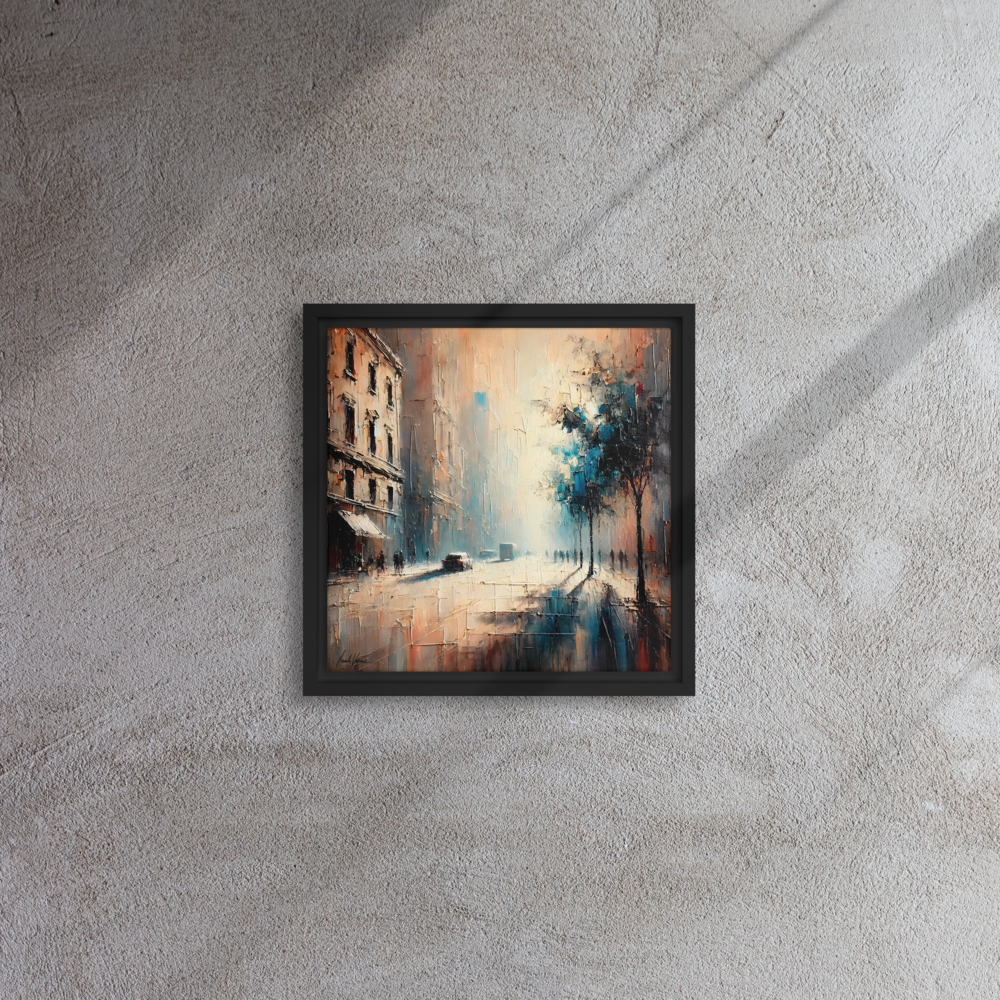 Whispering Shadows Framed Canvas | Mysterious Urban Art by Leah Verne