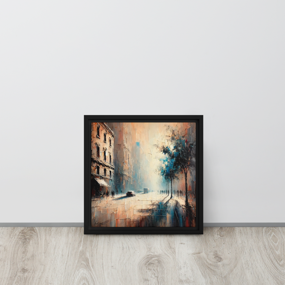 Whispering Shadows Framed Canvas | Mysterious Urban Art by Leah Verne