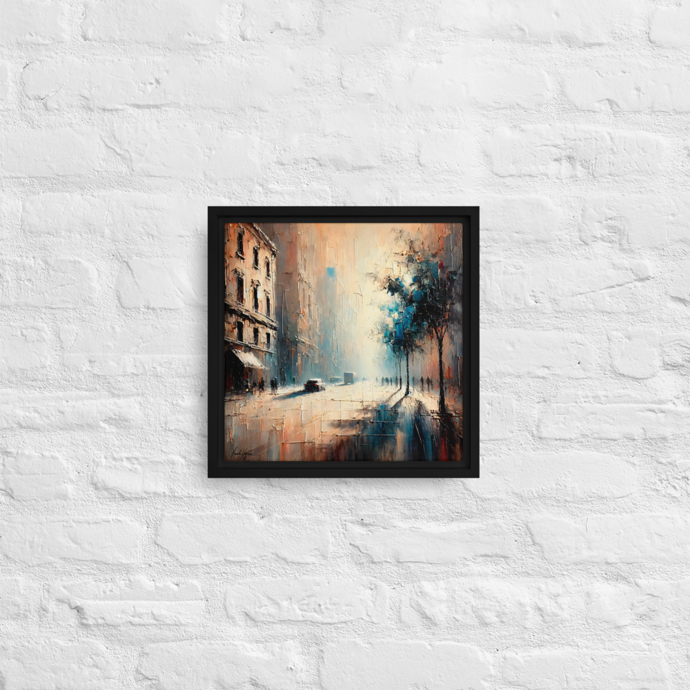 Whispering Shadows Framed Canvas | Mysterious Urban Art by Leah Verne