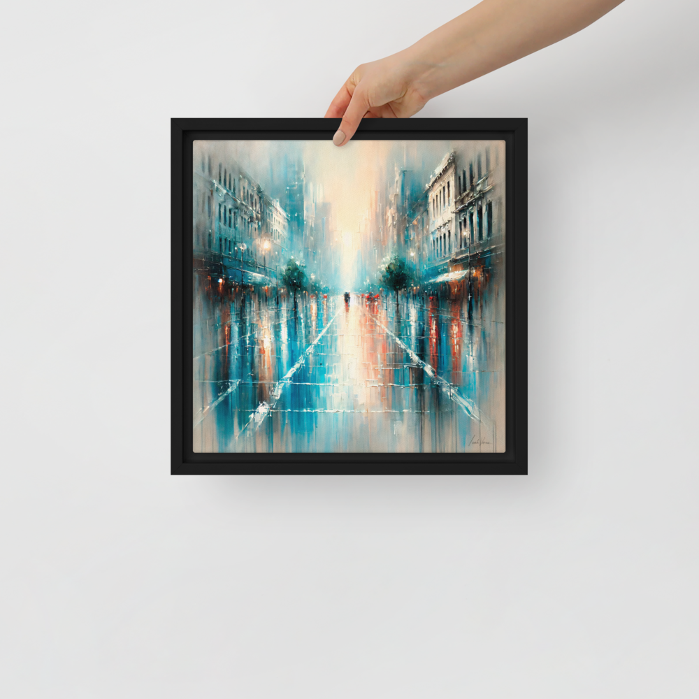 Reflections in the Rain Framed Canvas | Vibrant Urban Art by Leah Verne