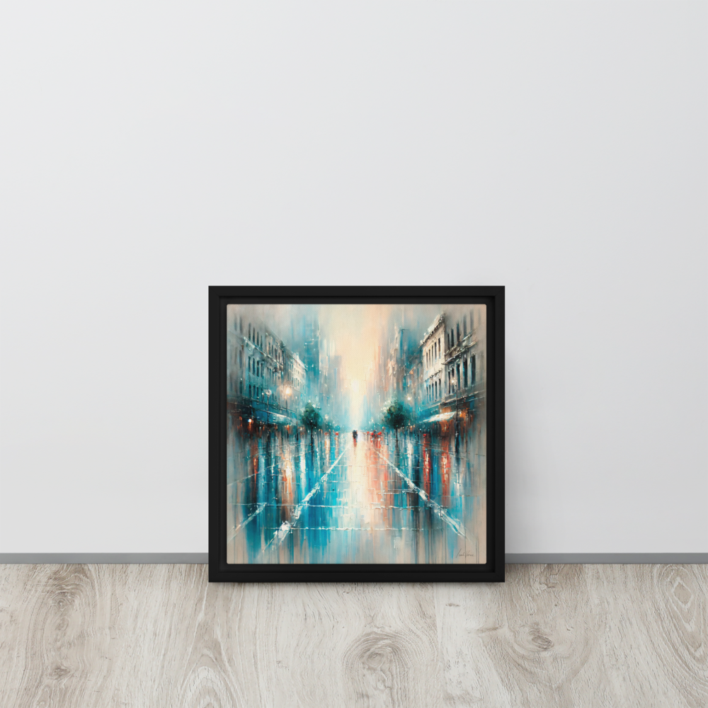 Reflections in the Rain Framed Canvas | Vibrant Urban Art by Leah Verne