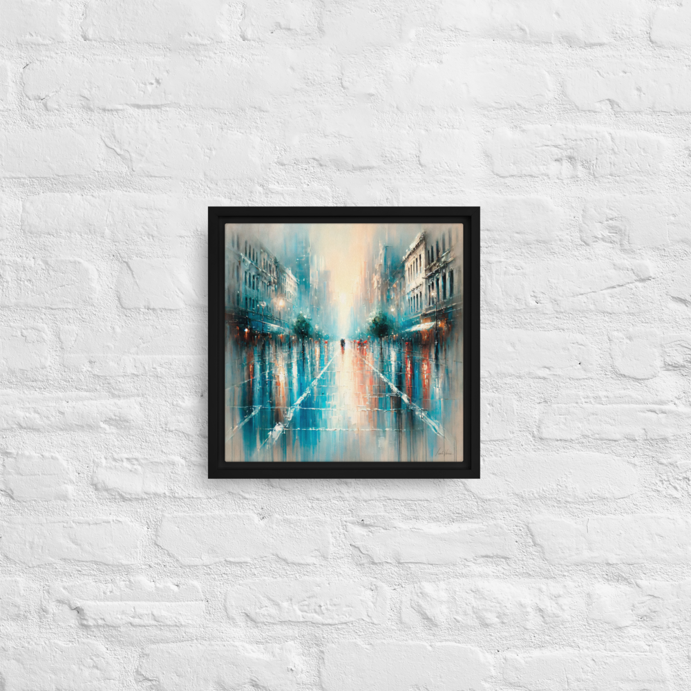 Reflections in the Rain Framed Canvas | Vibrant Urban Art by Leah Verne