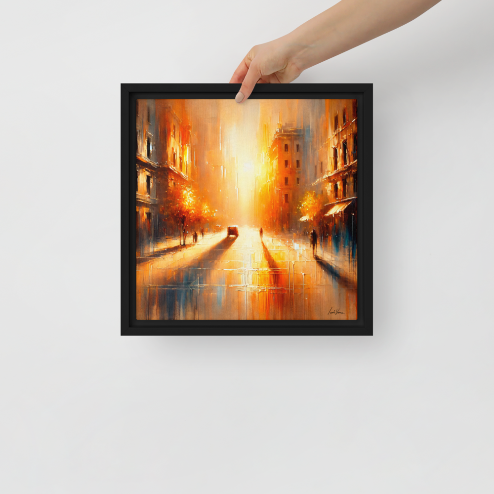 The Golden Hour Framed Canvas | Warm Urban Landscape by Leah Verne