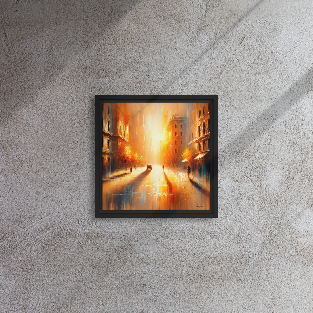 The Golden Hour Framed Canvas | Warm Urban Landscape by Leah Verne