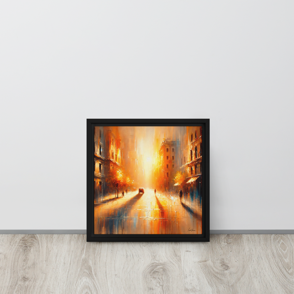 The Golden Hour Framed Canvas | Warm Urban Landscape by Leah Verne