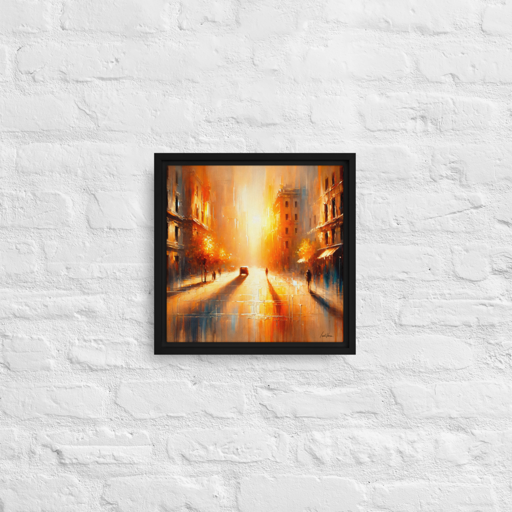 The Golden Hour Framed Canvas | Warm Urban Landscape by Leah Verne