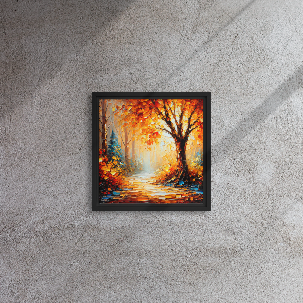 Autumn Pathway Framed Canvas | Tranquil Forest Art by Leah Verne