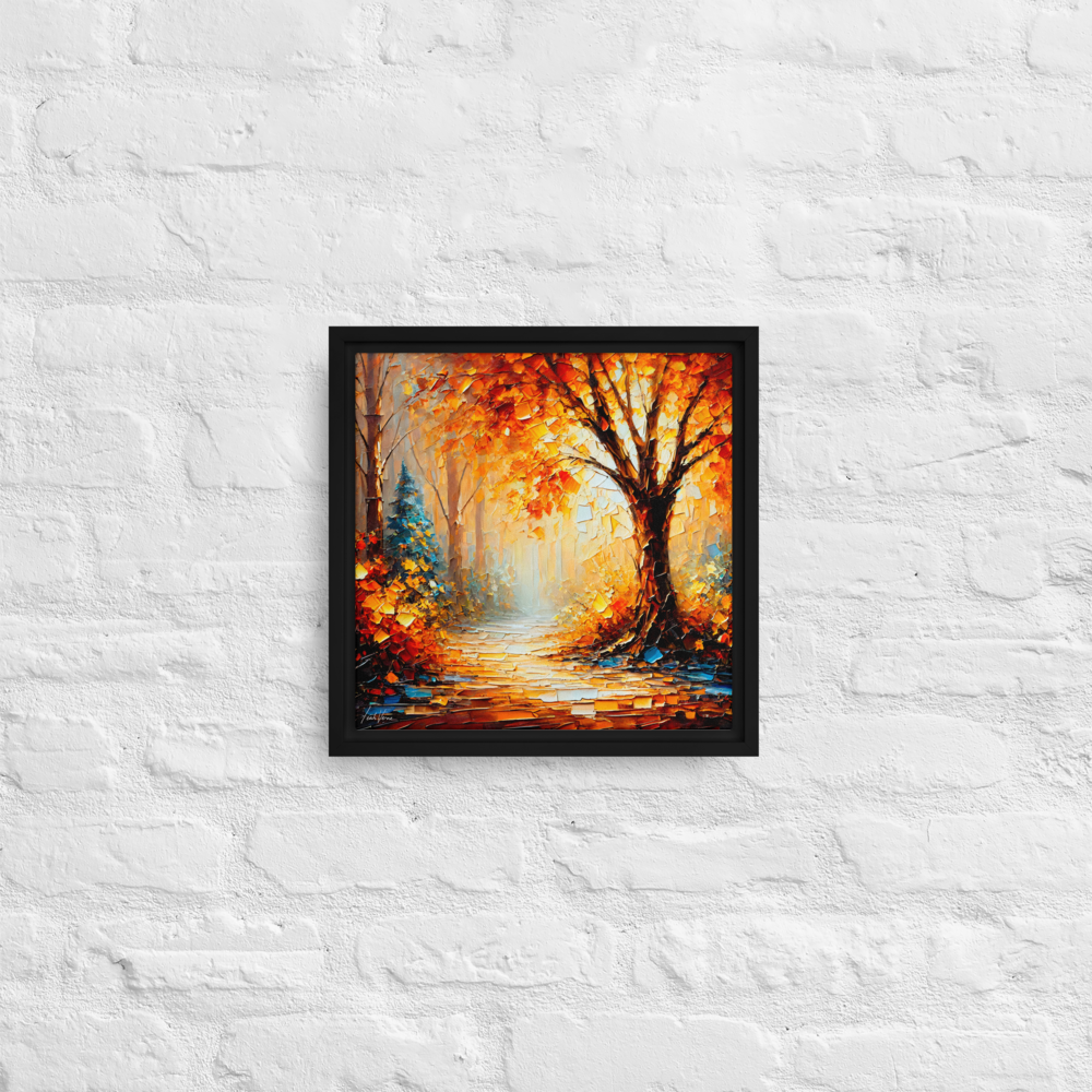 Autumn Pathway Framed Canvas | Tranquil Forest Art by Leah Verne