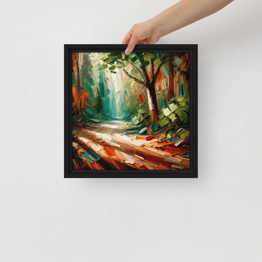 Forest Pathway Framed Canvas | Tranquil Woodland Art by Leah Verne