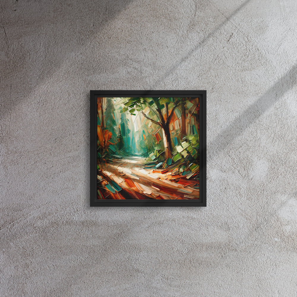 Forest Pathway Framed Canvas | Tranquil Woodland Art by Leah Verne