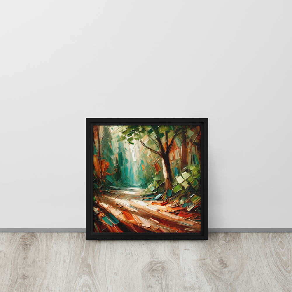 Forest Pathway Framed Canvas | Tranquil Woodland Art by Leah Verne