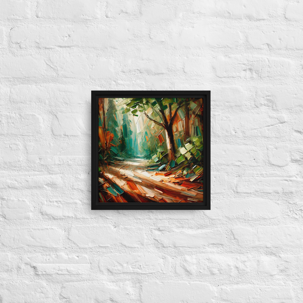 Forest Pathway Framed Canvas | Tranquil Woodland Art by Leah Verne