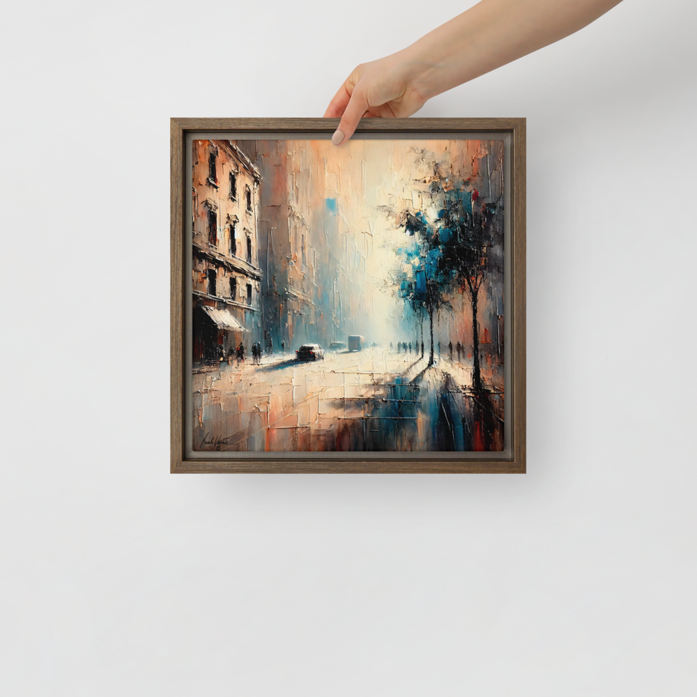 Whispering Shadows Framed Canvas | Mysterious Urban Art by Leah Verne