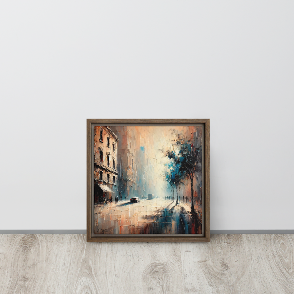 Whispering Shadows Framed Canvas | Mysterious Urban Art by Leah Verne