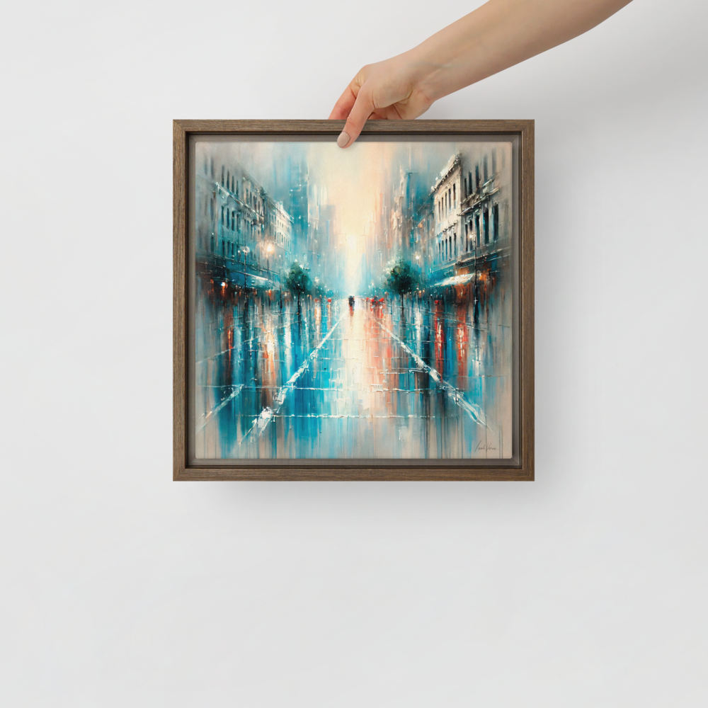 Reflections in the Rain Framed Canvas | Vibrant Urban Art by Leah Verne