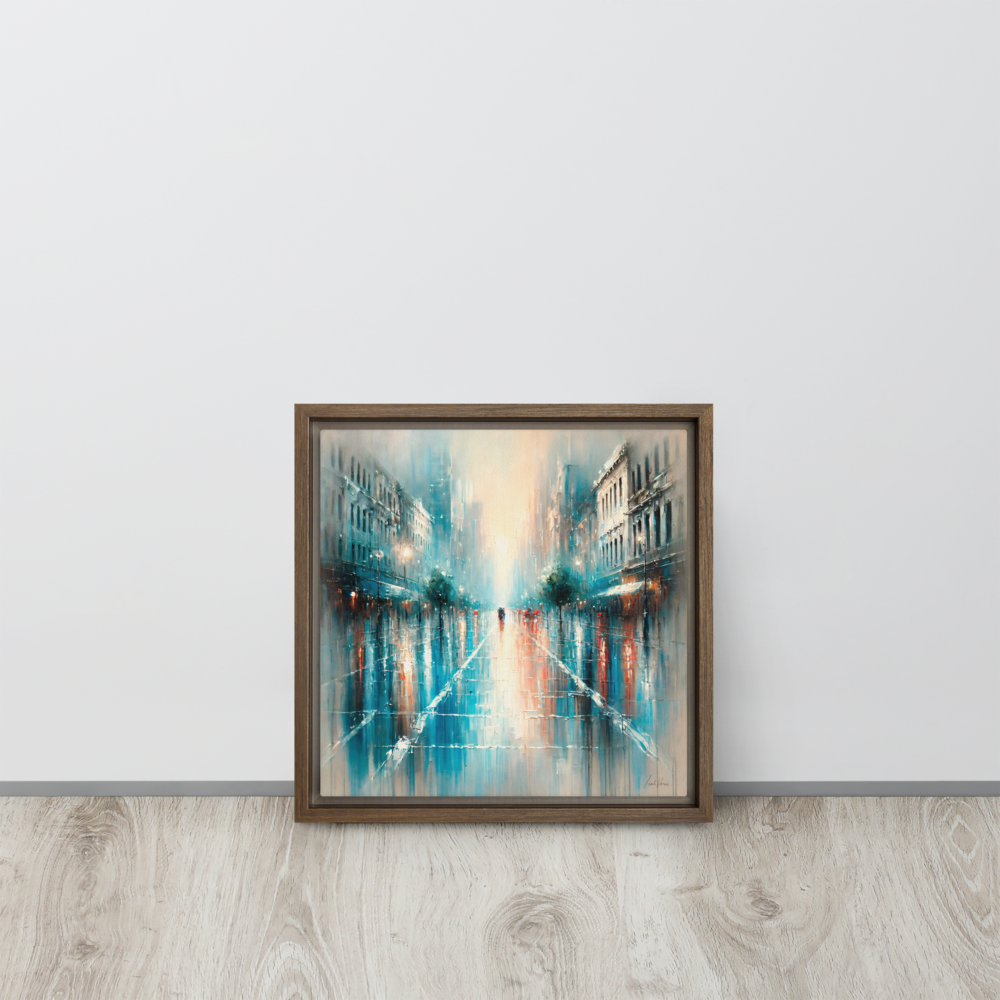 Reflections in the Rain Framed Canvas | Vibrant Urban Art by Leah Verne