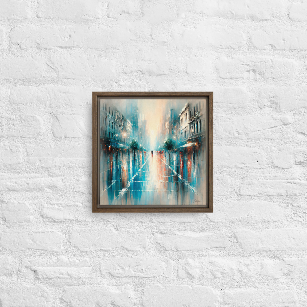 Reflections in the Rain Framed Canvas | Vibrant Urban Art by Leah Verne