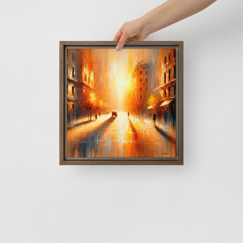 The Golden Hour Framed Canvas | Warm Urban Landscape by Leah Verne