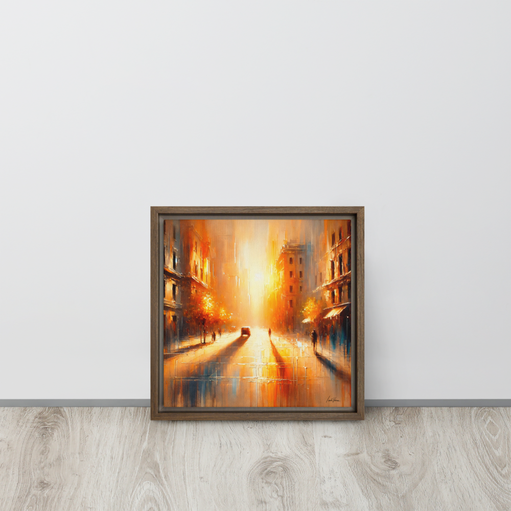 The Golden Hour Framed Canvas | Warm Urban Landscape by Leah Verne