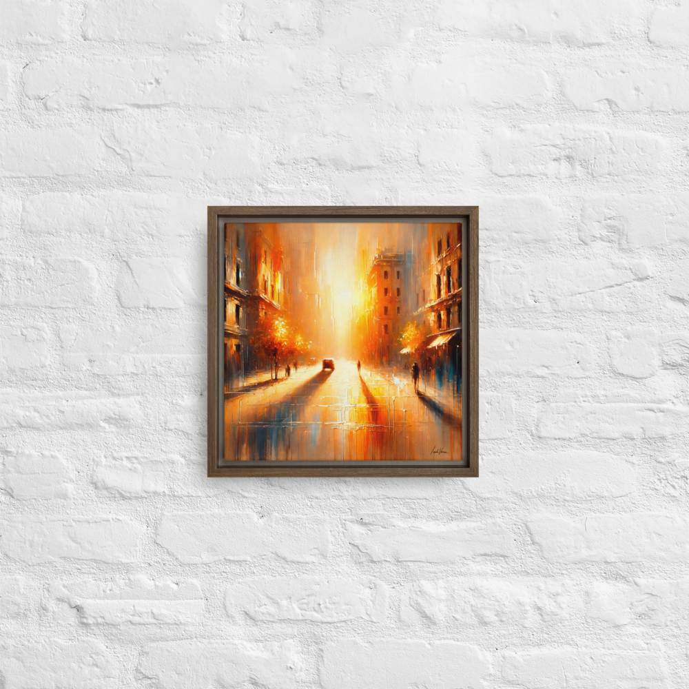 The Golden Hour Framed Canvas | Warm Urban Landscape by Leah Verne