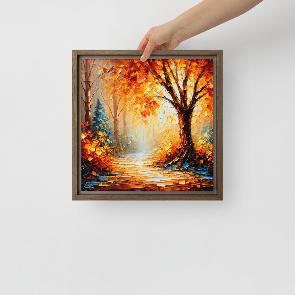 Autumn Pathway Framed Canvas | Tranquil Forest Art by Leah Verne