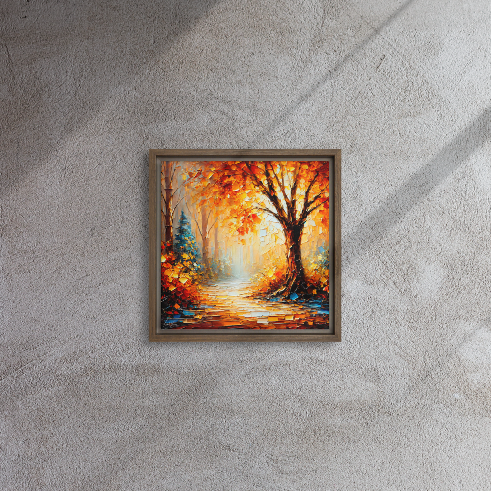 Autumn Pathway Framed Canvas | Tranquil Forest Art by Leah Verne