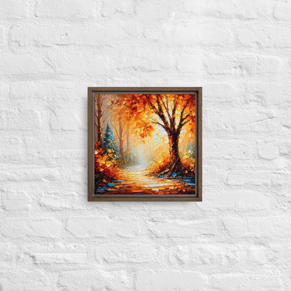 Autumn Pathway Framed Canvas | Tranquil Forest Art by Leah Verne