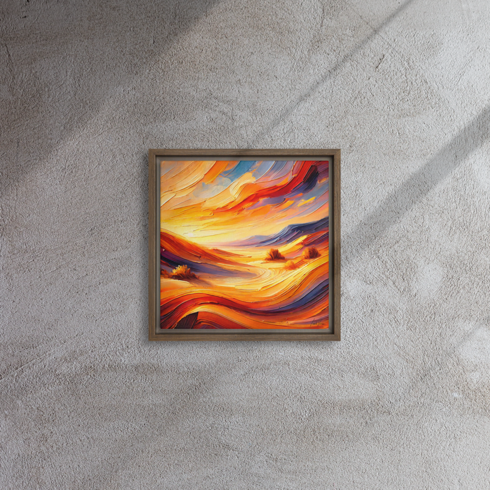 Desert Serenity Framed Canvas | Peaceful Sunset Landscape by Leah Verne