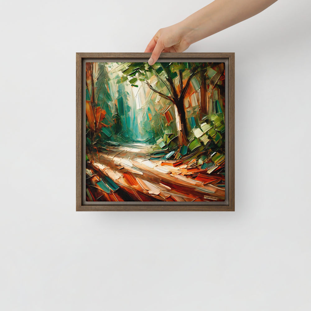 Forest Pathway Framed Canvas | Tranquil Woodland Art by Leah Verne