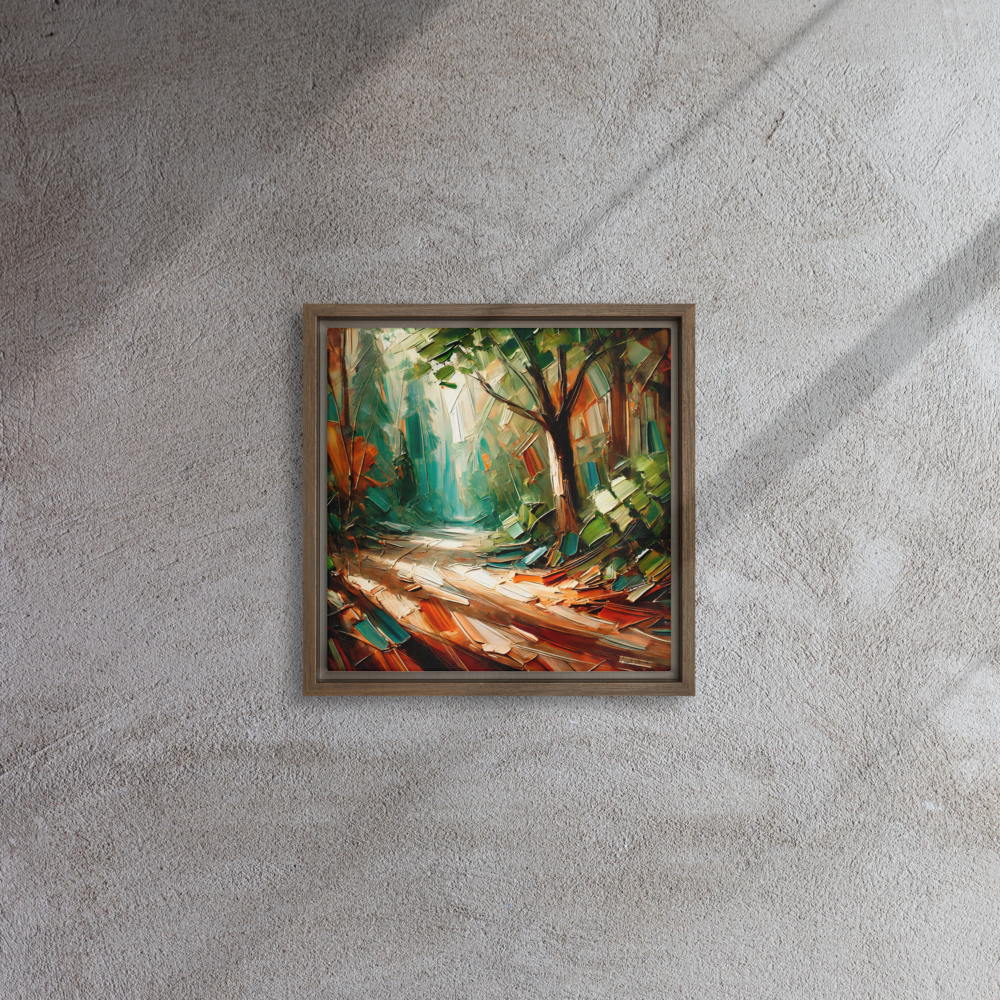 Forest Pathway Framed Canvas | Tranquil Woodland Art by Leah Verne