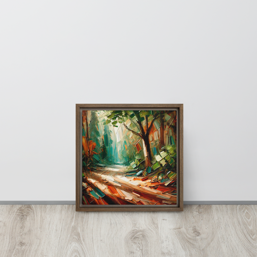 Forest Pathway Framed Canvas | Tranquil Woodland Art by Leah Verne