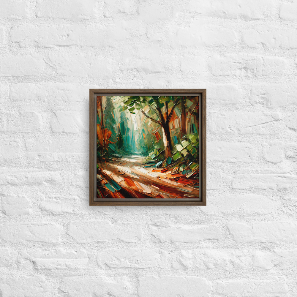 Forest Pathway Framed Canvas | Tranquil Woodland Art by Leah Verne