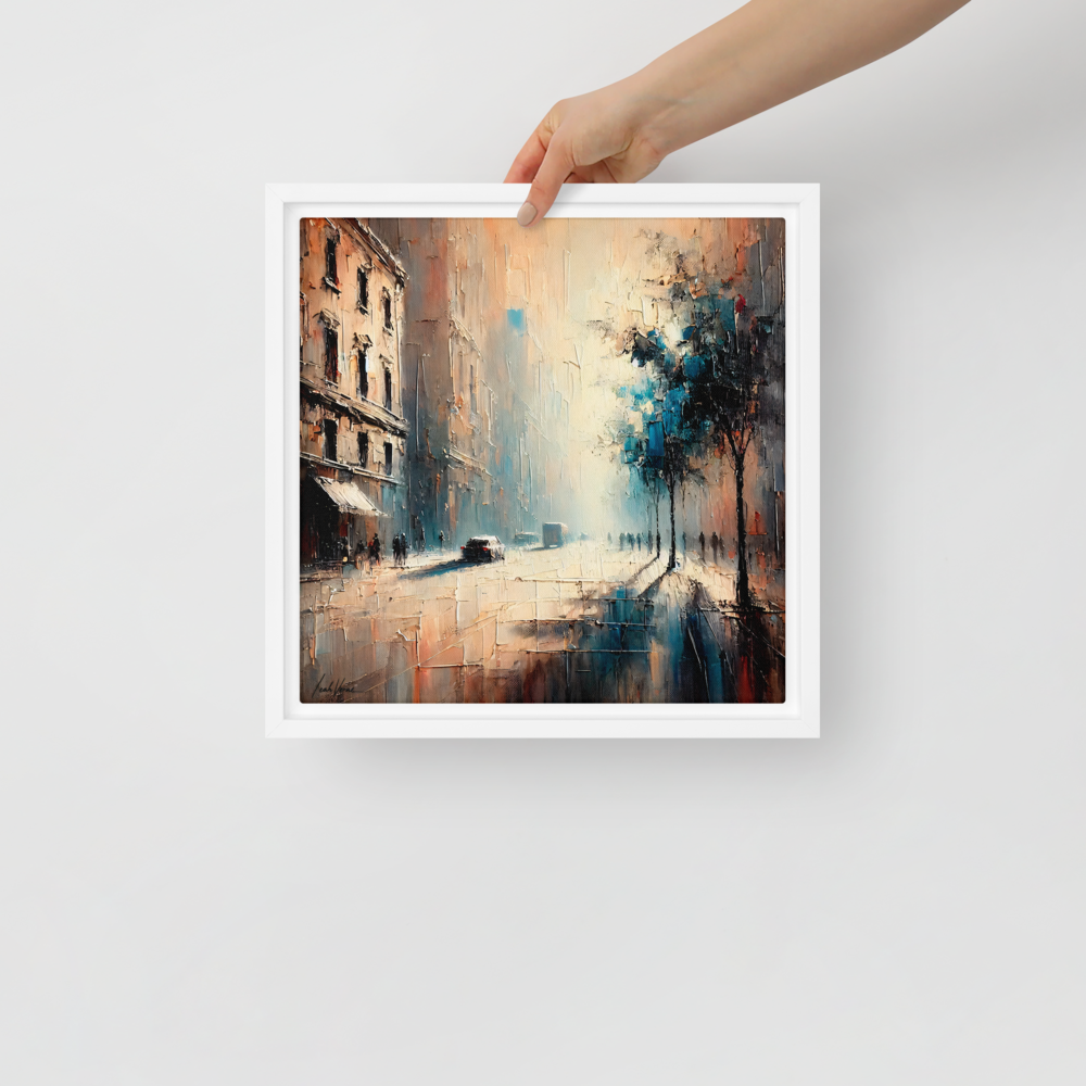 Whispering Shadows Framed Canvas | Mysterious Urban Art by Leah Verne