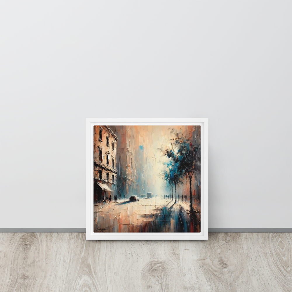 Whispering Shadows Framed Canvas | Mysterious Urban Art by Leah Verne