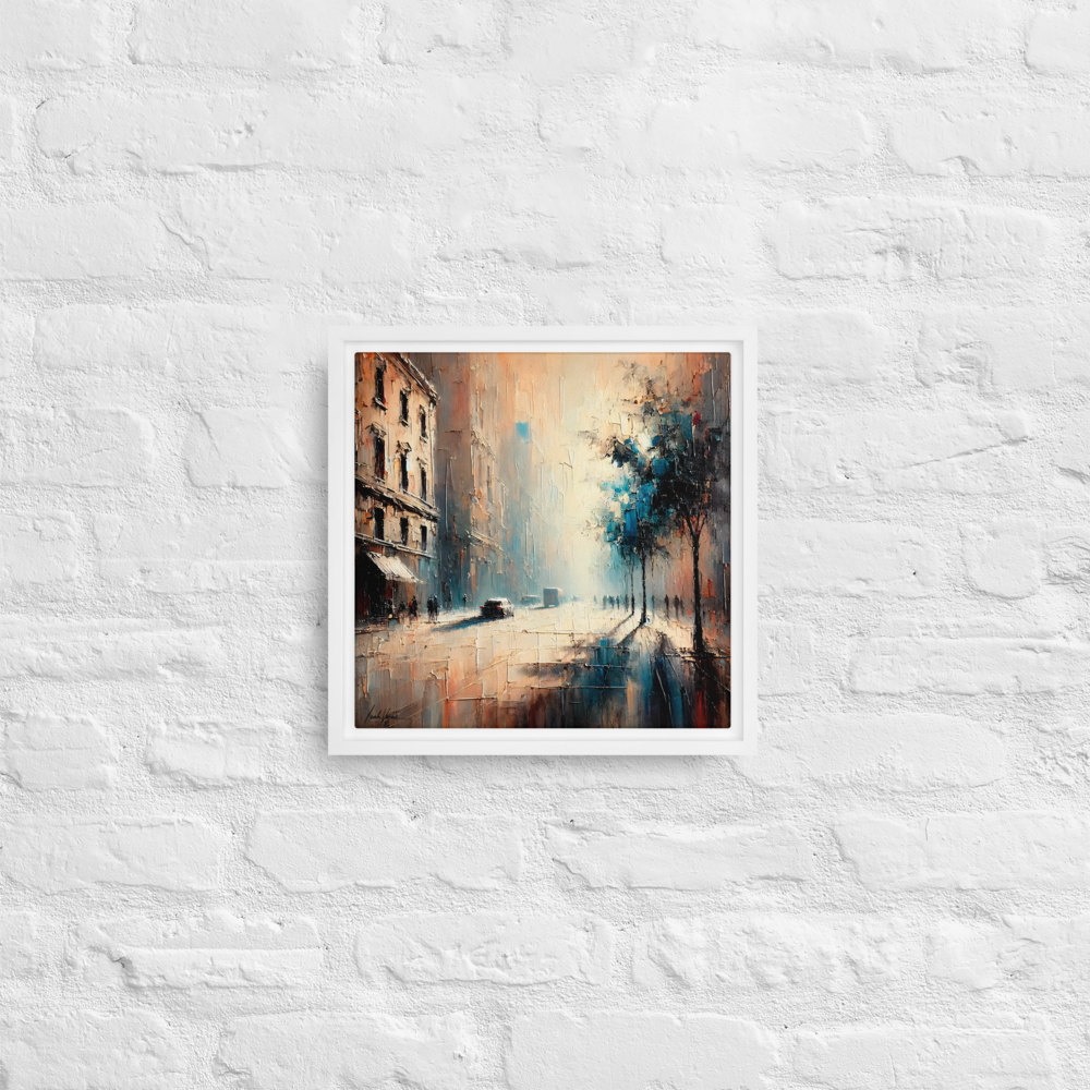 Whispering Shadows Framed Canvas | Mysterious Urban Art by Leah Verne